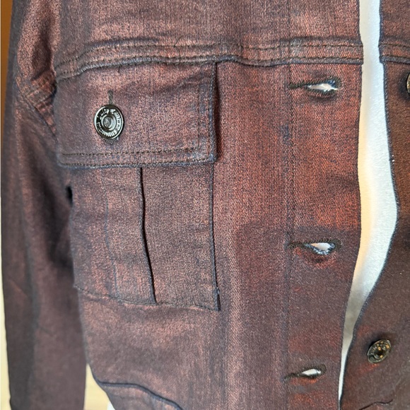 Juicy Couture Maroon and Black Metallic Cropped Denim Jacket Size XS NWT - Picture 3 of 8